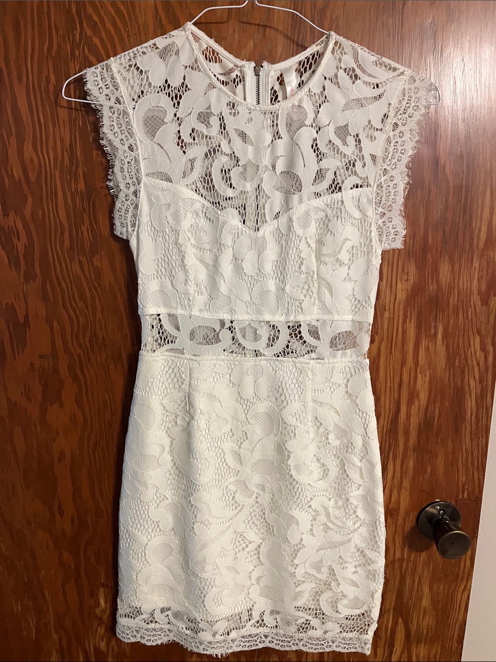 White Lace Fitted Midi Dress- Size Small